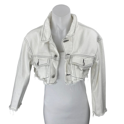 Oh My T Shirt Women's White Long Sleeve Cutoff Crop Denim Jean Jacket Size S