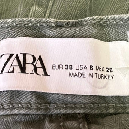 Zara Women's Green Gray High Waist Wide Leg Casual Denim Jeans Shorts Size 6