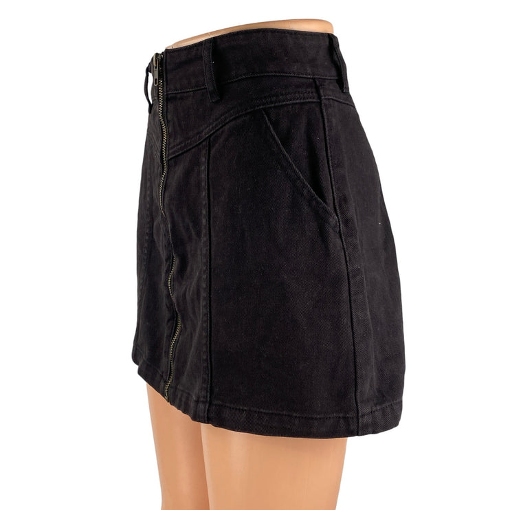 Pacsun Women's Black High Rise Full Zip Mini Flare A-Line Denim Jeans Skirt 23