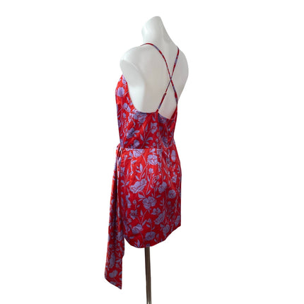 Lovers and Friends Kamala Red Floral Satin Sleeveless Drape Mini Sheath Dress M