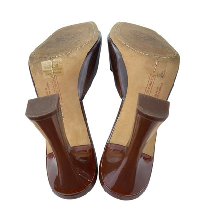 Vince Camuto Rendivi Womens Brown Square Toe Slip On Heeled Sandals Size 8.5