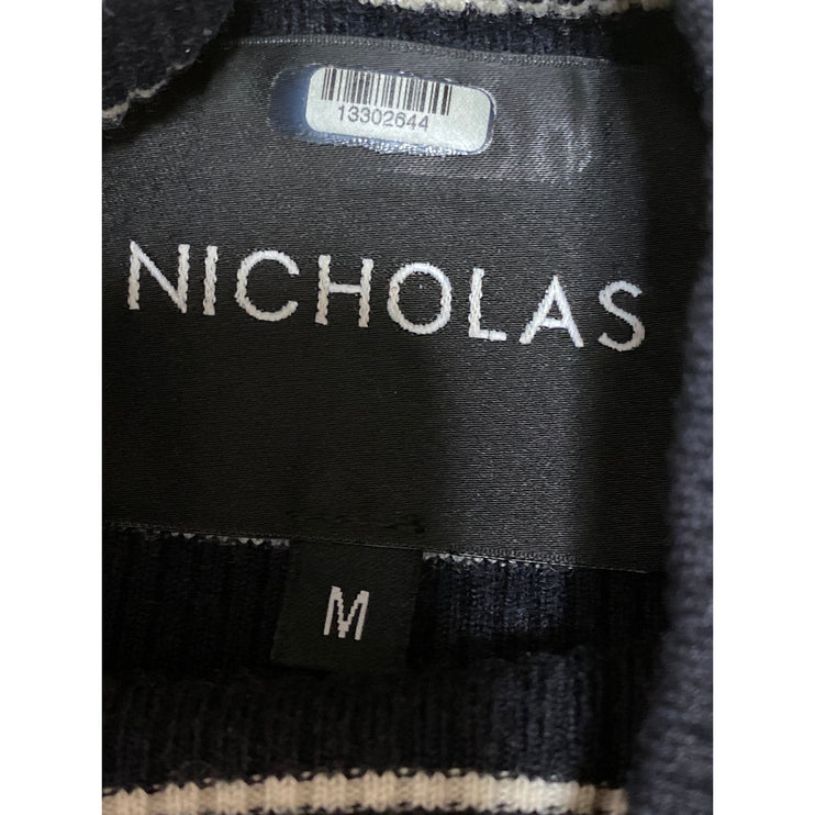 Nicholas Multicolor Wool Striped Rib Knit Mock Neck Short Sleeve Sweater Top M