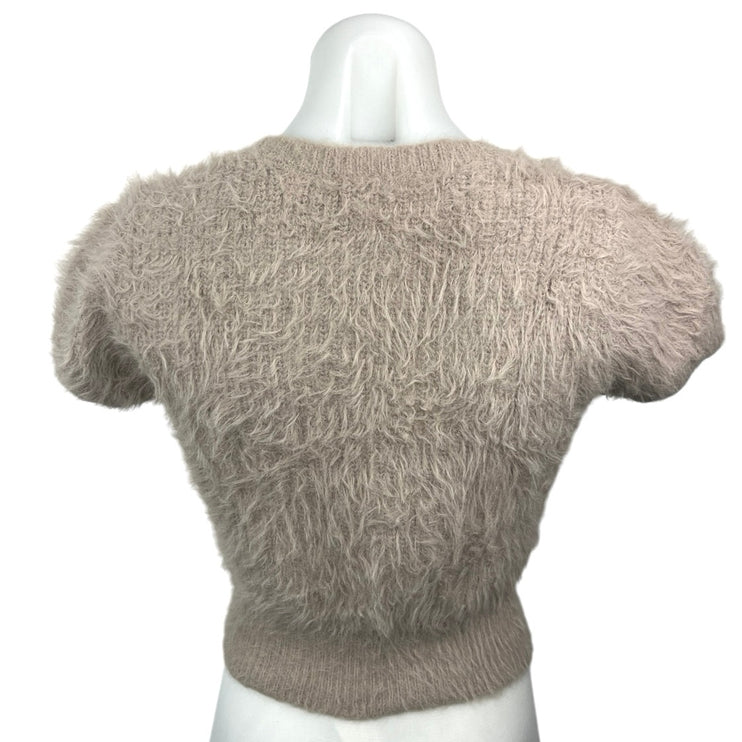 Zara Beige Eyelash Knit Crew Neck Short Sleeve Cozy Cropped Sweater Top Size S