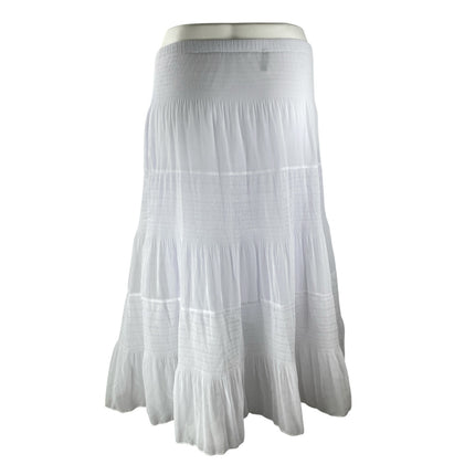 Nashalyly Women's White Elastic Waist Ruffled Tiered Maxi Flare A-Line Skirt XL