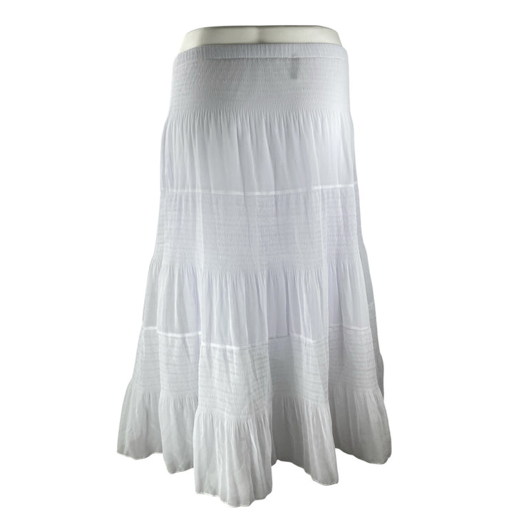 Nashalyly Women's White Elastic Waist Ruffled Tiered Maxi Flare A-Line Skirt XL