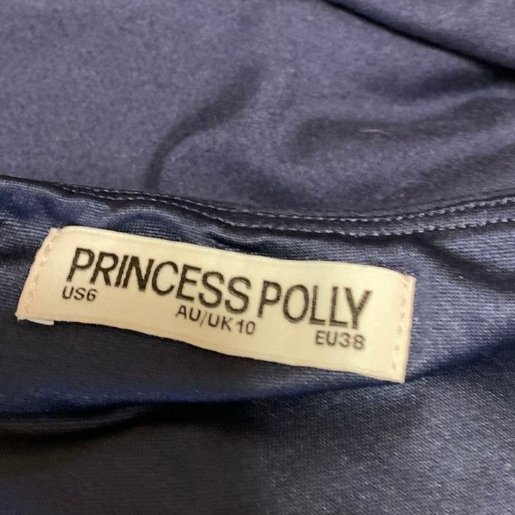 Princess Polly Women's Blue Boat Neck Long Sleeve Crop Shirt Blouse Top Size 6
