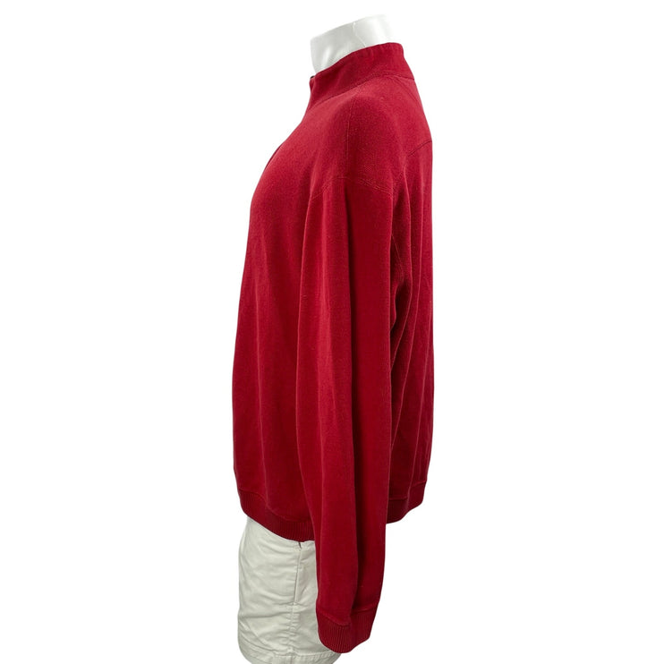 CREMIEUX Men's Red Long Sleeves Ribbed Knit 1/4 Zip Mock Neck Pullover Sweater L