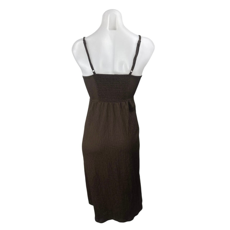 H&M Women's Brown Twist Front Sleeveless V Neck Midi Cami Tank Slip Dress Sz XS