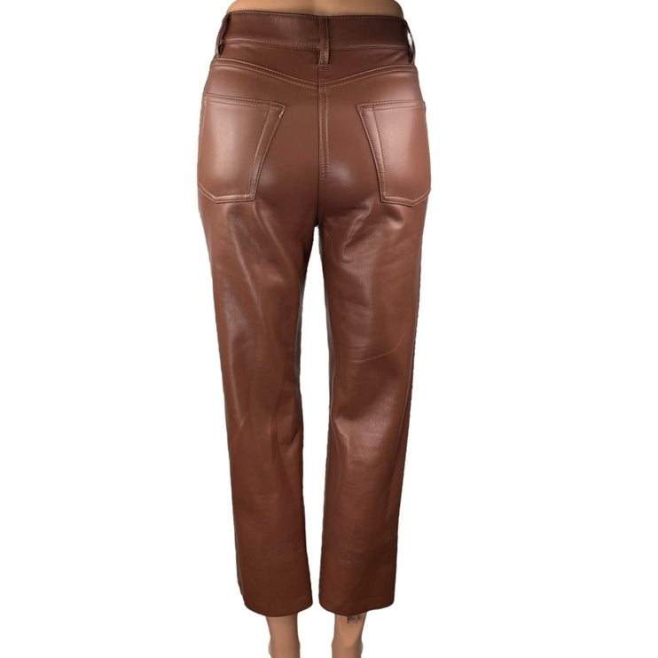 Aritzia Wilfred The Melina Brown Faux Leather Vegan Cropped Trouser Pants Size 0