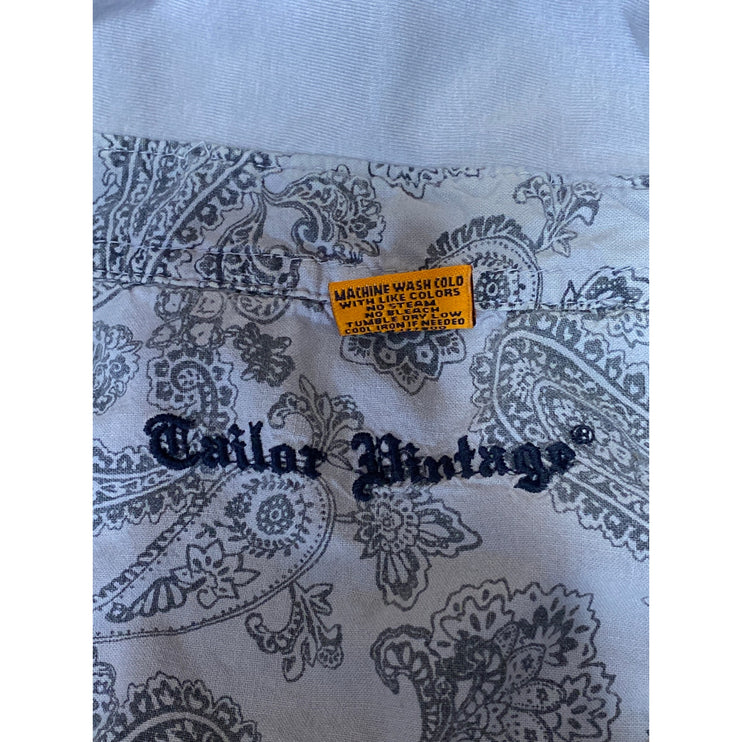 Tailor Vintage Mens Gray Paisley Short Sleeve Golf Pocket Polo Shirt Top Size XL