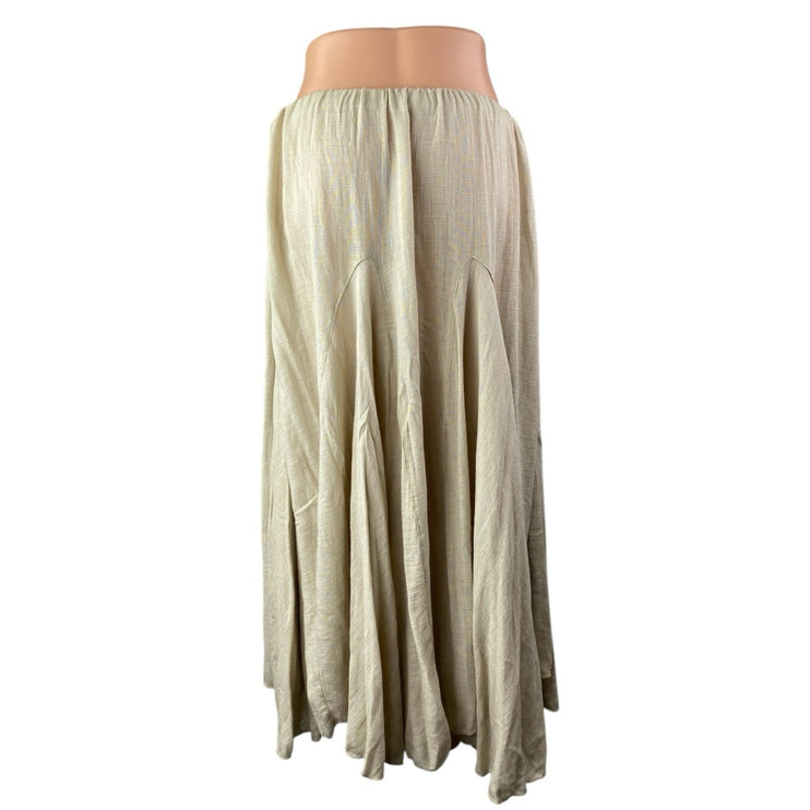 Free People Beige Linen Boho Hippie Pleated High Rise Straight Midi Dress Size L
