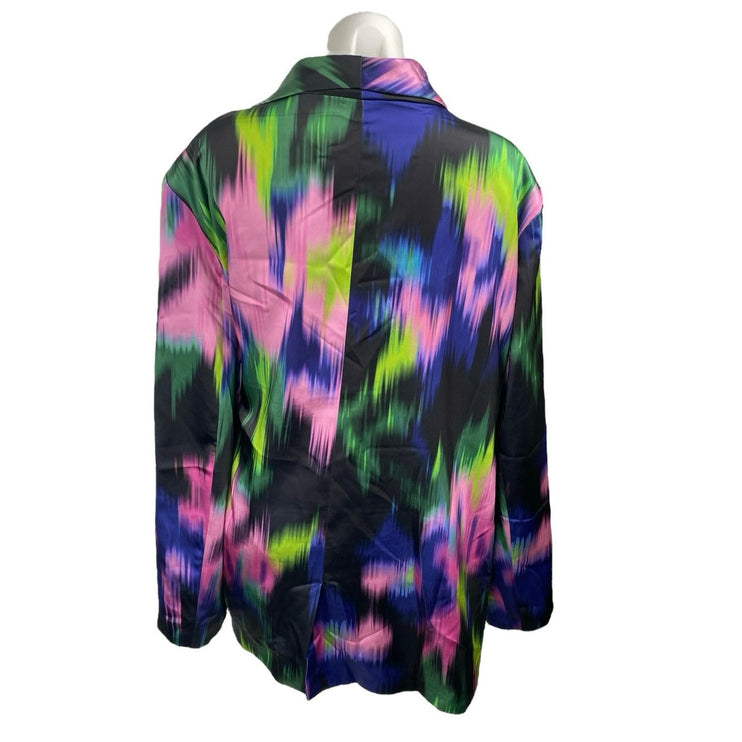 Nasty Gal Satin Printed Cinched Waist Multicolor Long Sleeve Blazer Jacket 20