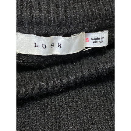 Lush Women's Black Long Balloon Sleeve Crew Neck Pullover Sweater Top Size S