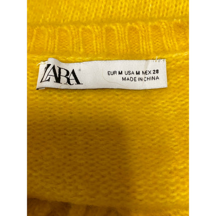 Zara Women's Yellow Long Sleeve Knit Alpaca Button Up Cardigan Sweater Top Sz M