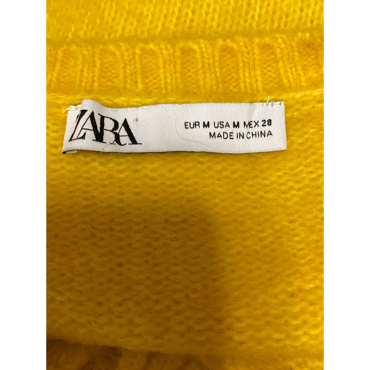 Zara Women's Yellow Long Sleeve Knit Alpaca Button Up Cardigan Sweater Top Sz M