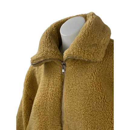 Free People Get Cozy Teddy Women's Brown Fleece Long Sleeve Bomber Coat Jacket S