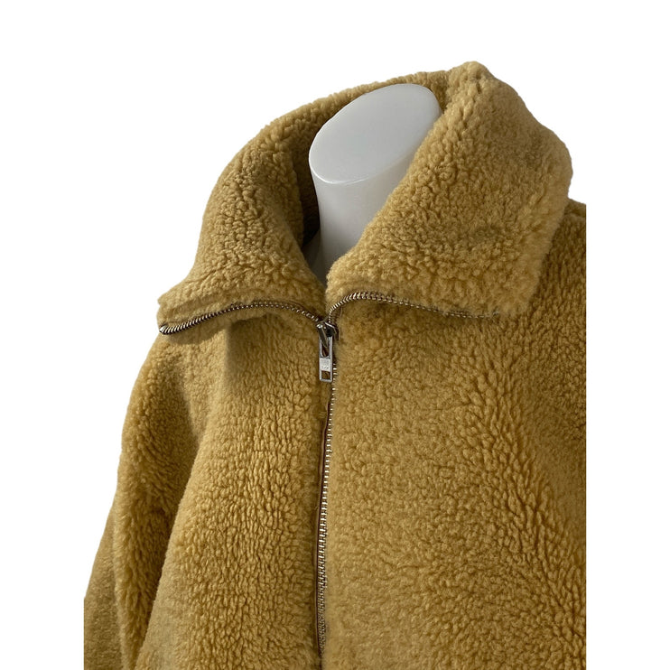 Free People Get Cozy Teddy Women's Brown Fleece Long Sleeve Bomber Coat Jacket S