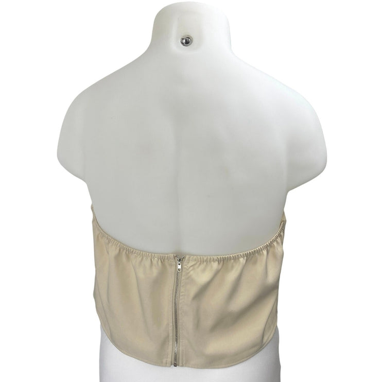 Boohoo Beige Sleeveless Strapless Zipper Cami Bandeau Corset Crop Tank Top 16
