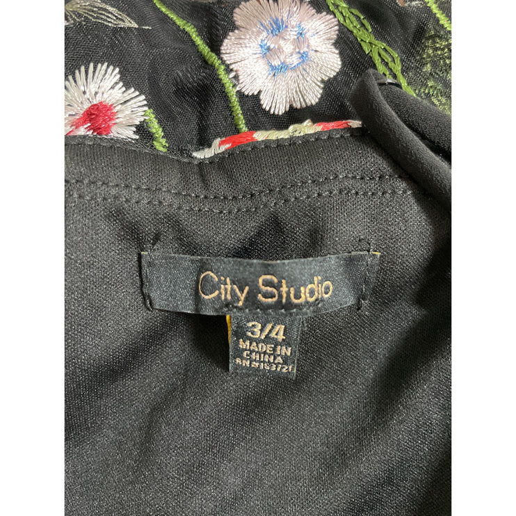 City Studio Black Floral Embroidered Sleeveless Cami Fit & Flare Mini Dress 3/4