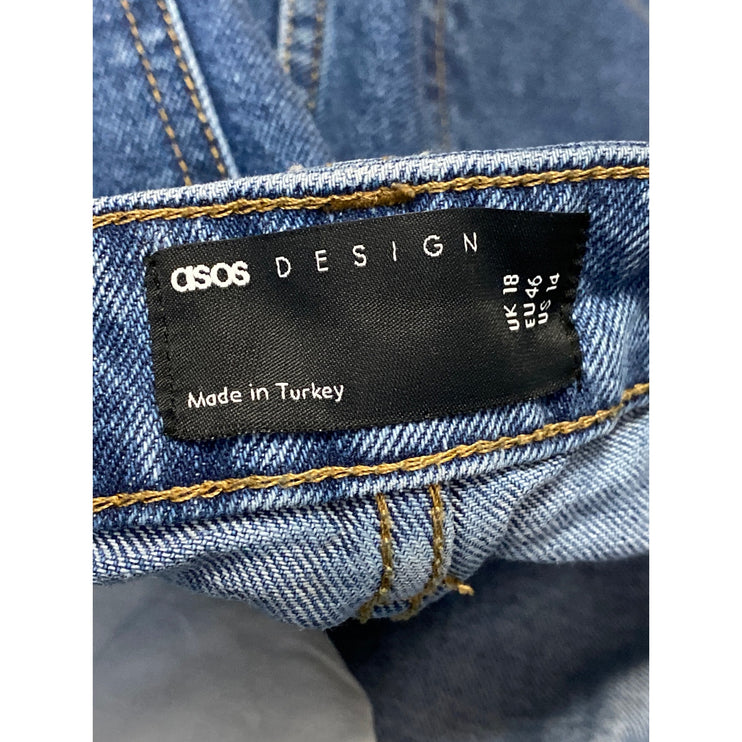 ASOS Women's Blue High Waisted Medium Wash Straight Leg Denim Jeans Size 14