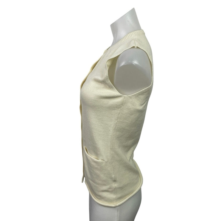 Lioness Cream Sleeveless Knit Button Down Crew Neck Cardigan Vest Top Size M