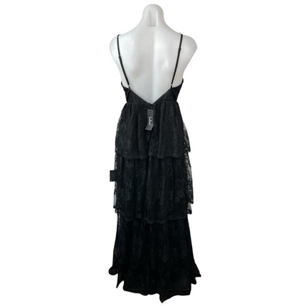 NEW Lulus Tier I Go Black Lace V Neck Sleeveless Tiered Maxi Prom Dress Size M