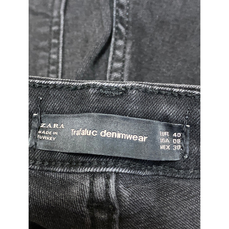 Zara Women's Black Floral Patch Embroidered Mid Rise Skinny Denim Jeans Size 8
