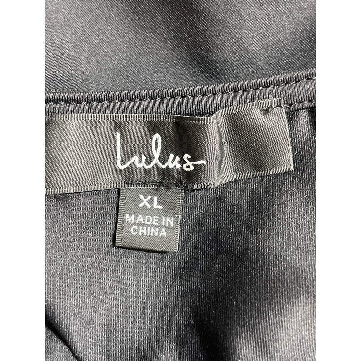 Lulus Women's Black Ruched Sweetheart Neck Long Puff Sleeve Bodysuit Top Size XL