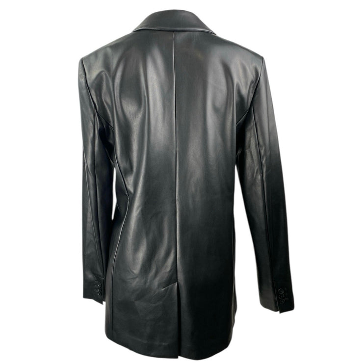 LOFT Women's Black Faux Vegan Leather One Button Long Sleev Coat jacket Size 6
