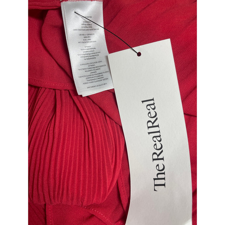 Michael Kors Women's Red Plisse Short Sleeve Round Neck Shirt Blouse Top Size S