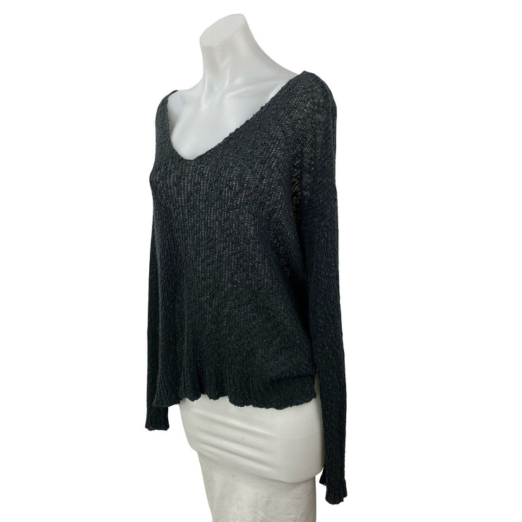 Brandy Melville Women's Black Knit Long Sleeve Deep V Neck Sweater Top Size OS