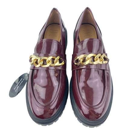 NEW INC International Concepts Burgandy Chain Platform Slip On Loafers Shoes 10M