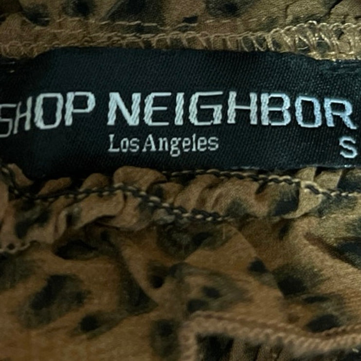 Shop Neighbor Brown Leopard Animal Print Short Sleeve Peplum Blouse Top Size S