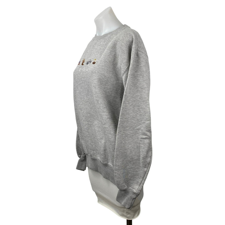 Women's Gray Embroidered USA Flag Cowboy Eagle Long Sleeve Sweatshirt Top Size M