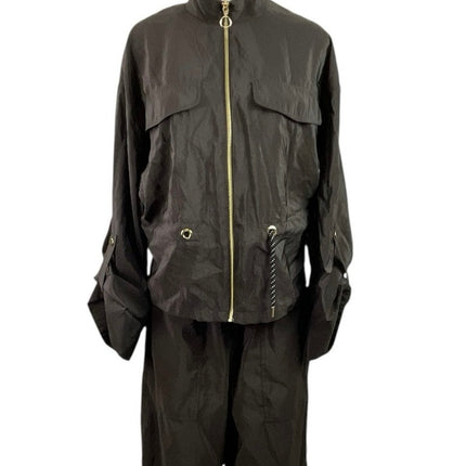 Zara Women's Olive Green Utility Tie Zip Up Jacket Pants 2 Piece Set Size M