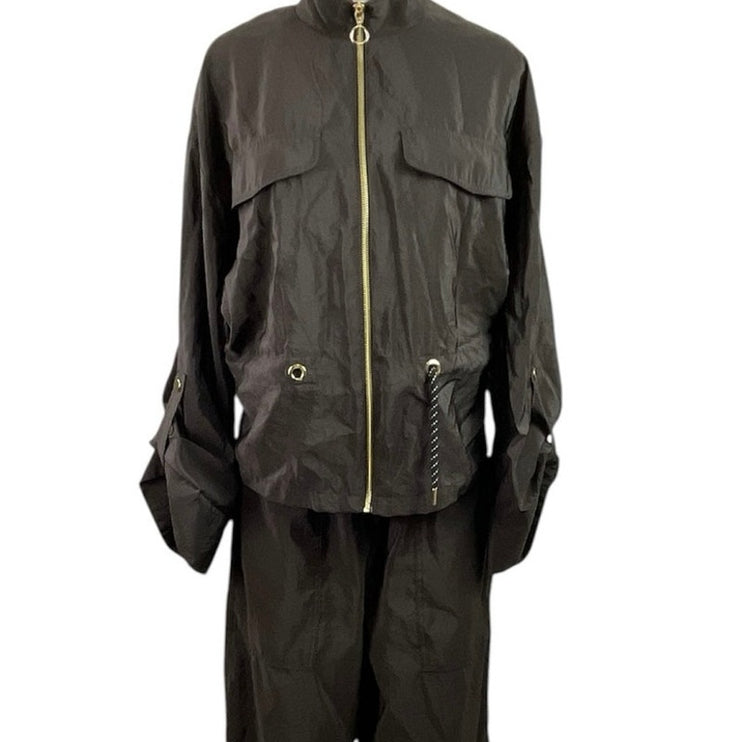 Zara Women's Olive Green Utility Tie Zip Up Jacket Pants 2 Piece Set Size M