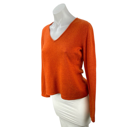 Lulu Bravo Women's 100% Cashmere Orange Coral V Neck Long Sleeve Sweater Top M