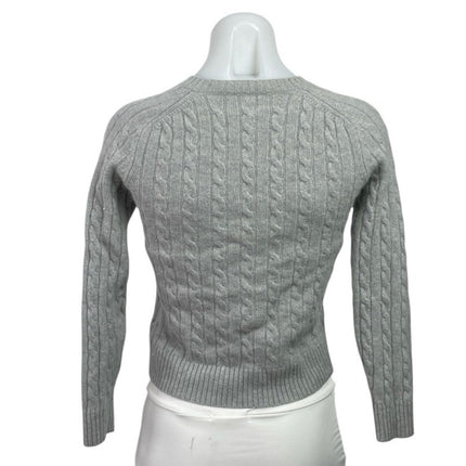 Faconnable Gray 100% Cashmere V Neck Cable Knit Long Sleeve Cropped Sweater Sz S