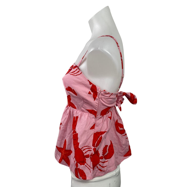 J.Crew Pink Lobster Starfish Nautical Graphic Tie Sleeveless Peplum Blouse 0P