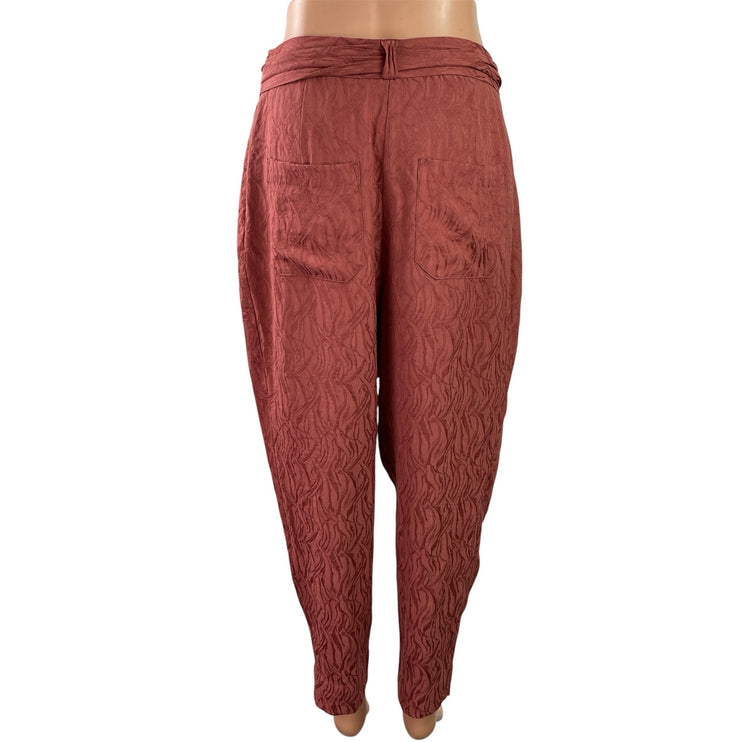 Anthropologie Ett:Twa Aubade Brown Jacquard Belted Tapered Trousers Pants Size 6