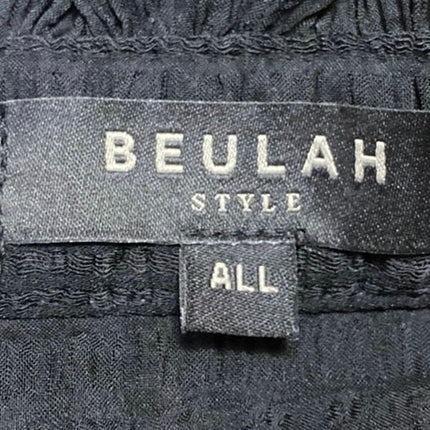 Beulah Black Long Sleeve Striped Mesh Sheer Pintucked Button Up Shirt Top OS