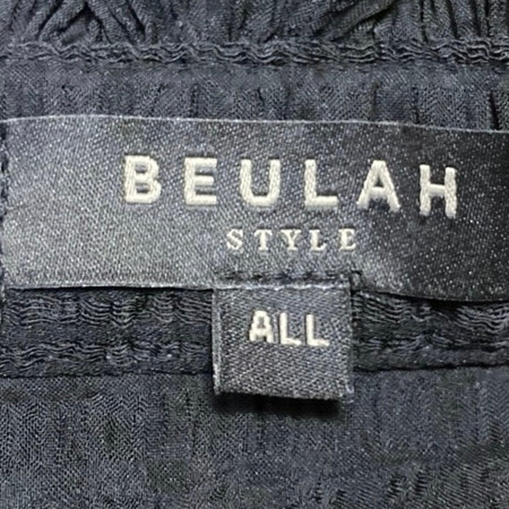 Beulah Black Long Sleeve Striped Mesh Sheer Pintucked Button Up Shirt Top OS