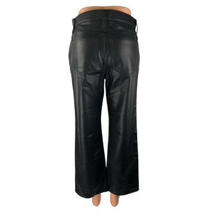 NEW J.Crew Black Faux Vegan Leather High Rise Bootcut Flared Trousers Pants 25