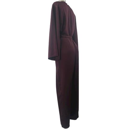 Gap Women's Brown V-neck Long Bell Sleeve V-neck Belted Tapered Jumpsuit Size 16