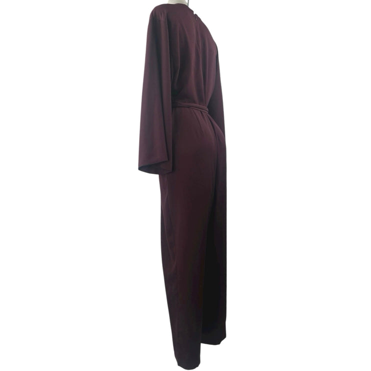 Gap Women's Brown V-neck Long Bell Sleeve V-neck Belted Tapered Jumpsuit Size 16