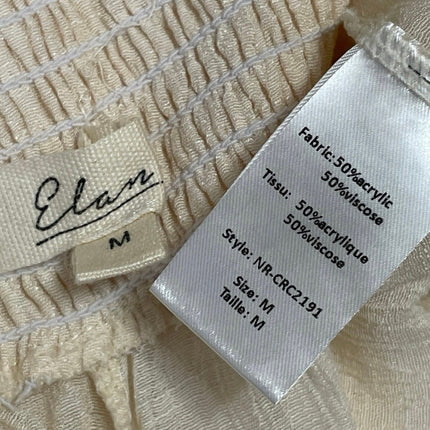 Elan Women Beige Floral Crochet Knit High Rise Smocked Wide Leg Trousers Pants M