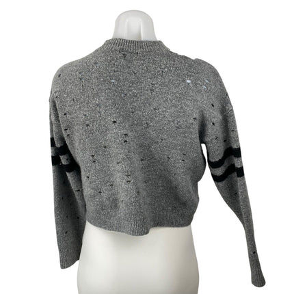 Topshop Nibbled Stripe Sleeve Women's Gray Distressed Crop Jumper Sweater Top 4