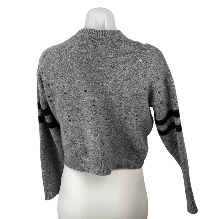Topshop Nibbled Stripe Sleeve Women's Gray Distressed Crop Jumper Sweater Top 4