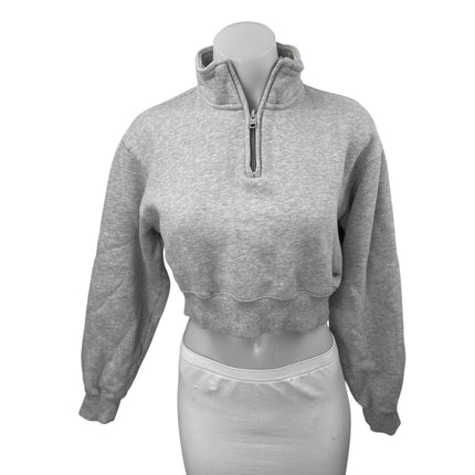Aritzia TNA Sweatfleece Gray Quarter Zip Long Sleeve Cropped Sweatshirt Top XS