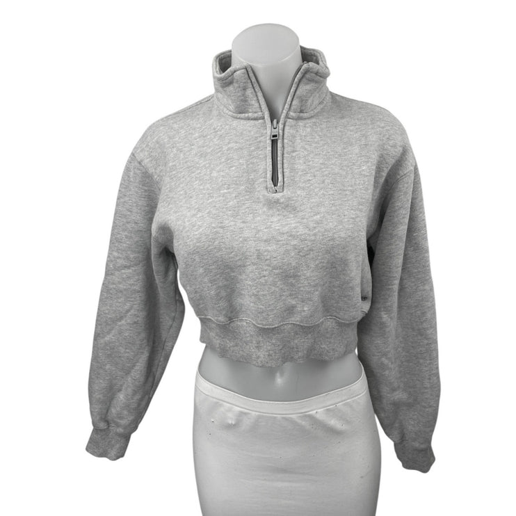Aritzia TNA Sweatfleece Gray Quarter Zip Long Sleeve Cropped Sweatshirt Top XS